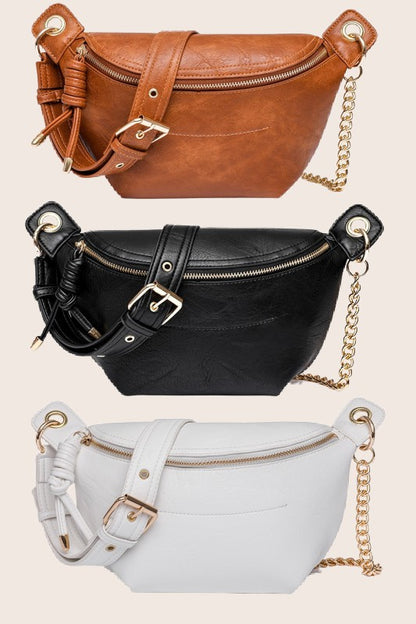 Twist Tassel Zipper Sling Chain Crossbody Bag