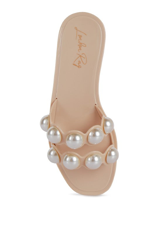 Pearla Faux Pearl Detail Jelly Flats