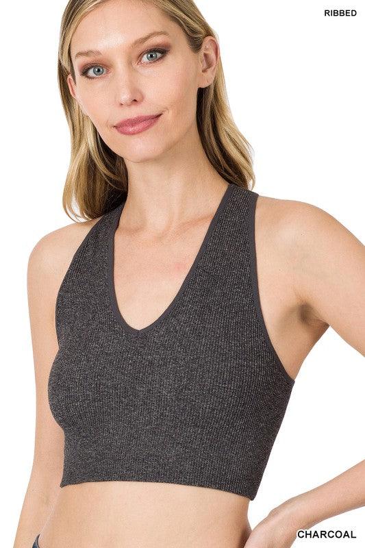 Ribbed Cropped Racerback Tank Top - MyStoreLiving