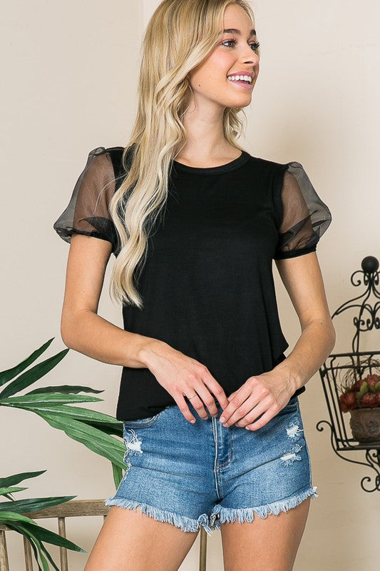 Organza Puff Sleeve Top