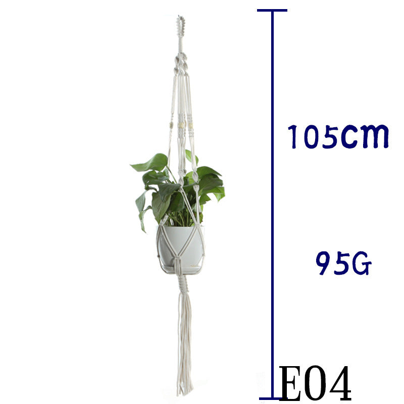 Beige Flower Pot Net Bag Cotton Rope Hanging Basket Sling for Indoor Plants