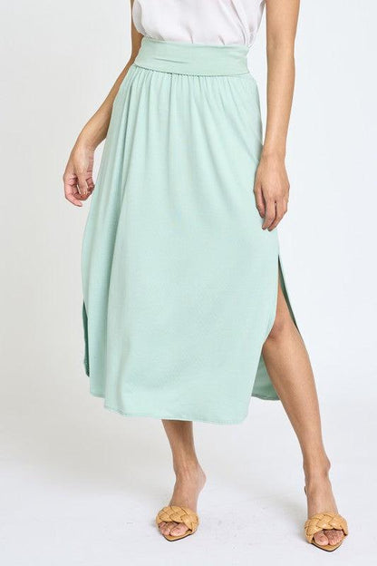 Solid Side Slit Midi Skirt - MyStoreLiving