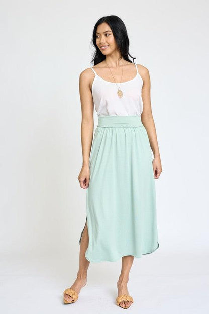 Solid Side Slit Midi Skirt - MyStoreLiving