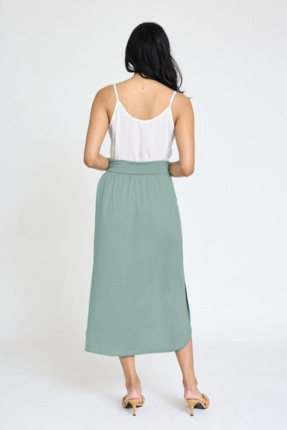 Solid Side Slit Midi Skirt - MyStoreLiving