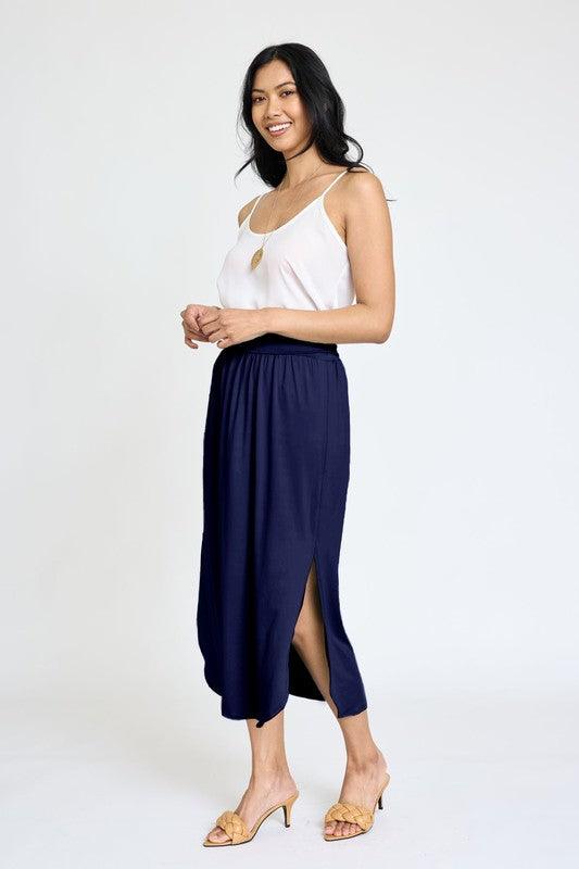 Solid Side Slit Midi Skirt - MyStoreLiving