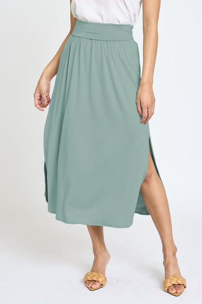 Solid Side Slit Midi Skirt - MyStoreLiving