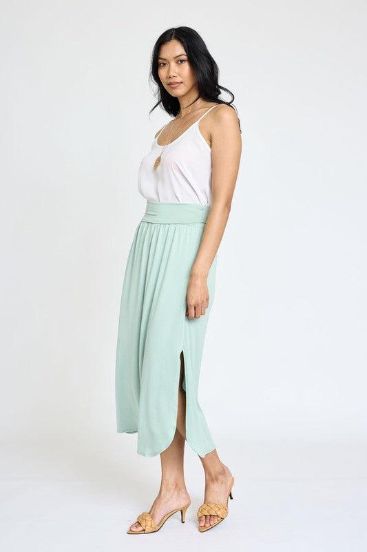 Solid Side Slit Midi Skirt - MyStoreLiving