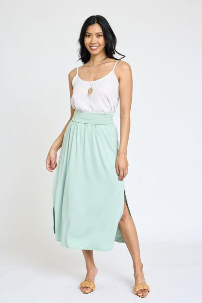 Solid Side Slit Midi Skirt - MyStoreLiving