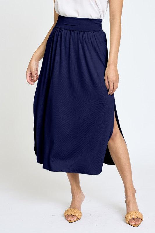 Solid Side Slit Midi Skirt - MyStoreLiving