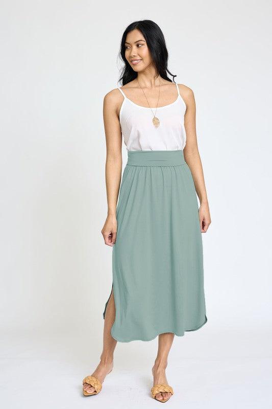 Solid Side Slit Midi Skirt - MyStoreLiving