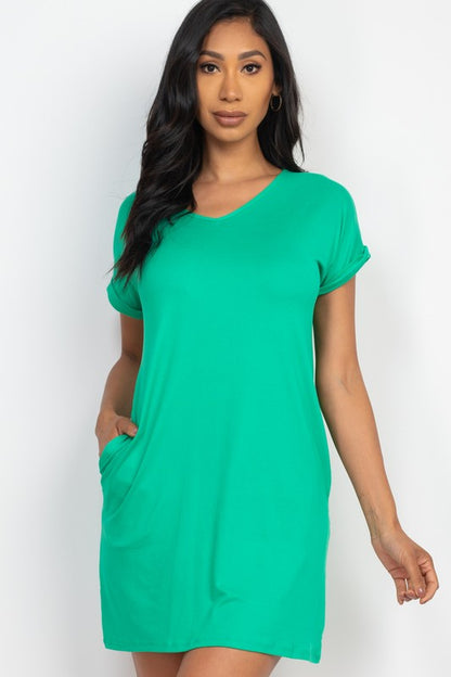 Short Cap Sleeve Pocket Mini T Shirt Dress