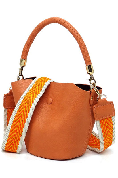 Fashion Bucket Crossbody Bag with Guitar Strap