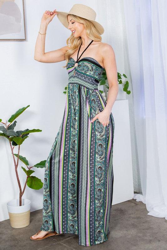Cut Out Wide Leg Halter Jumpsuit with Pockets - MyStoreLiving