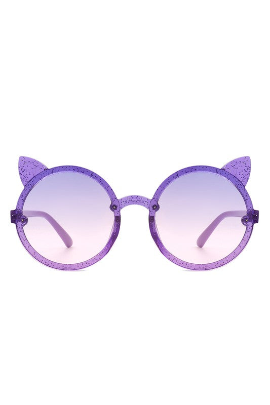 Girls Round Cat Ear Design Glitter Kids Sunglasses