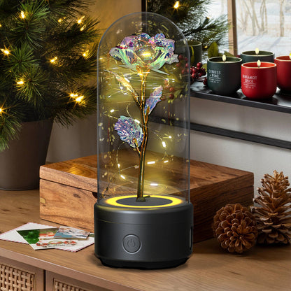 A unique gift that combines an LED light and a Bluetooth speaker with rose flowers.