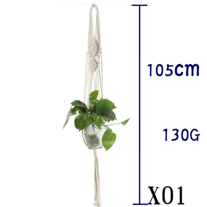 Beige Flower Pot Net Bag Cotton Rope Hanging Basket Sling for Indoor Plants