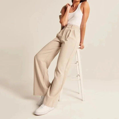 Loose Women Wide Leg Pants Real Pocket Office Lady Trousers Casual Suit Pants The Effortless Tailored Wide Leg Pants - MyStoreLiving