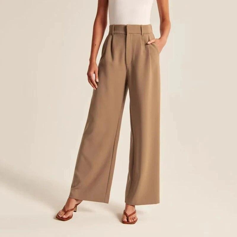 Loose Women Wide Leg Pants Real Pocket Office Lady Trousers Casual Suit Pants The Effortless Tailored Wide Leg Pants - MyStoreLiving