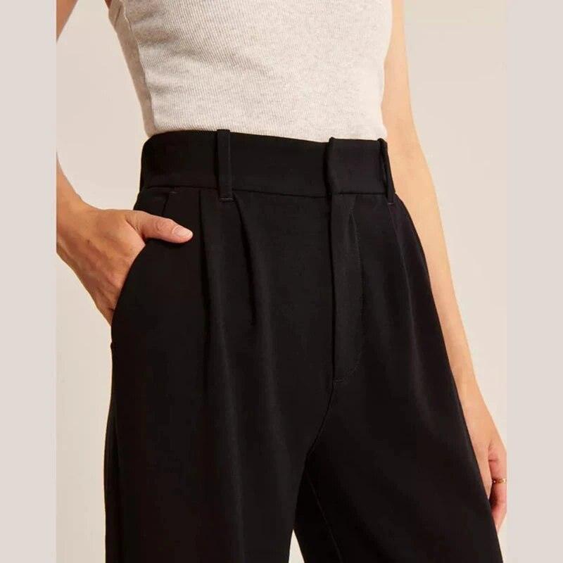 Loose Women Wide Leg Pants Real Pocket Office Lady Trousers Casual Suit Pants The Effortless Tailored Wide Leg Pants - MyStoreLiving