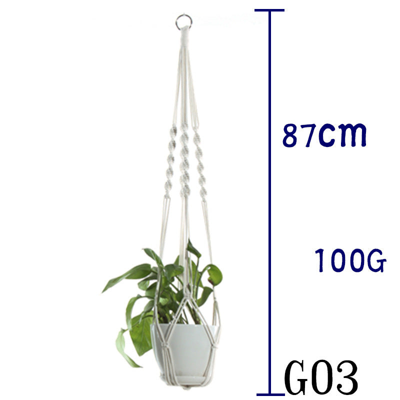 Beige Flower Pot Net Bag Cotton Rope Hanging Basket Sling for Indoor Plants