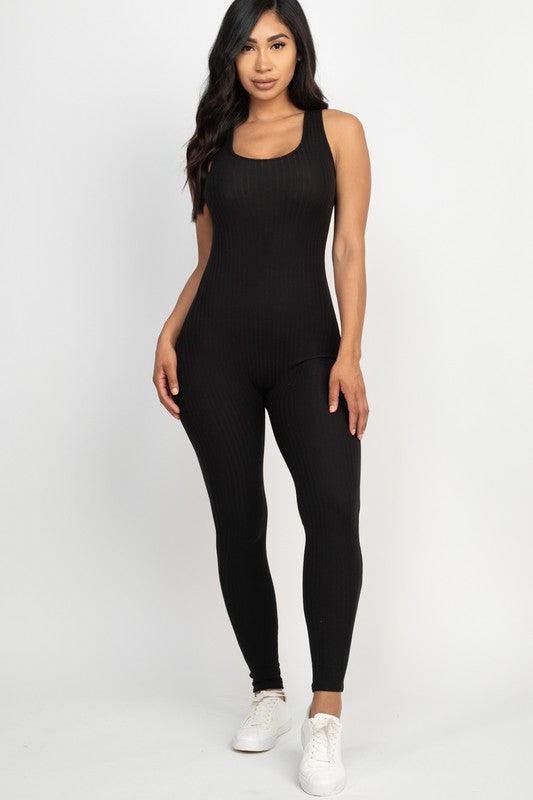 Ribbed Scoop Neck Bodycon Jumpsuit - MyStoreLiving