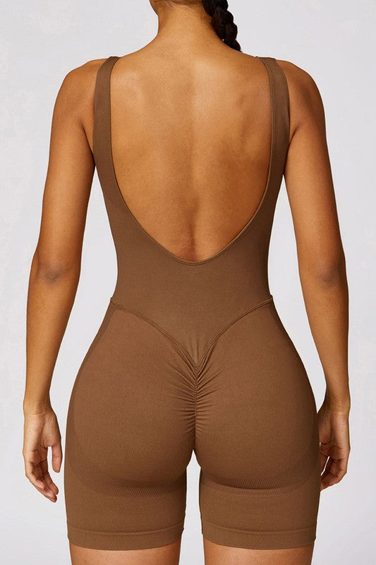 Seamless cut-out tight-fitting yoga jumpsuit