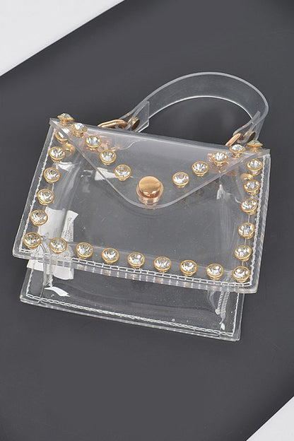 Rhinestone Studded Transparent Mini Stadium Bag