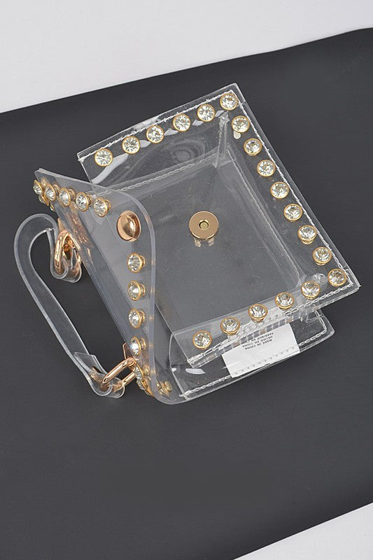 Rhinestone Studded Transparent Mini Stadium Bag