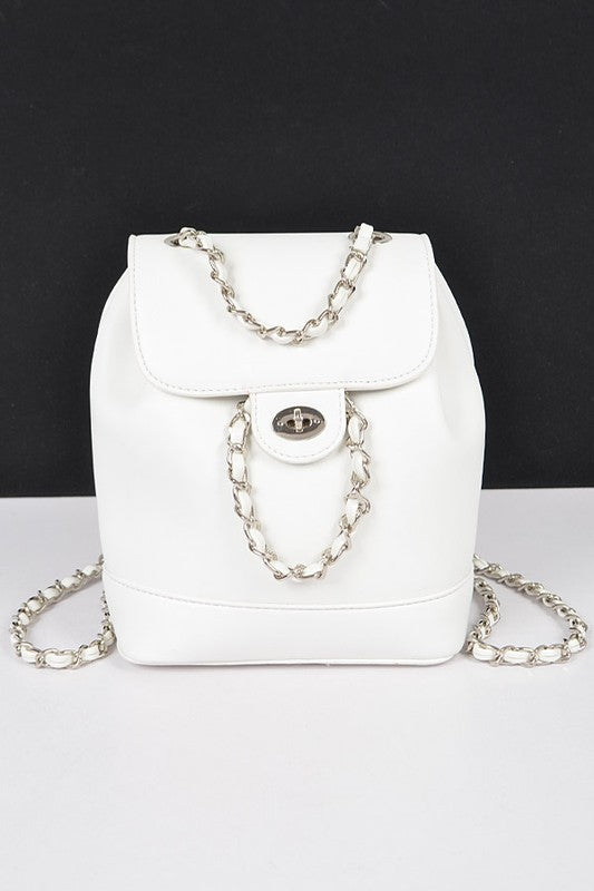 Faux Leather Chain Accent Fashion Backpack