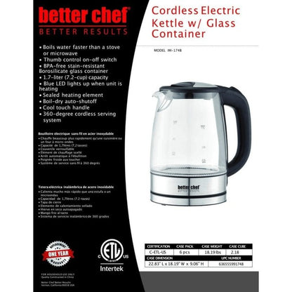 Better Chef 7-Cup Cordless Electric Glass Kettle