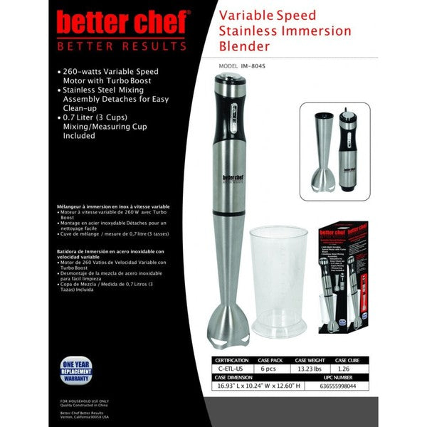 Better Chef 260W Stainless Steel Blender with Cup