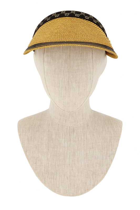 G Charm Metallic Straw Visor Hat