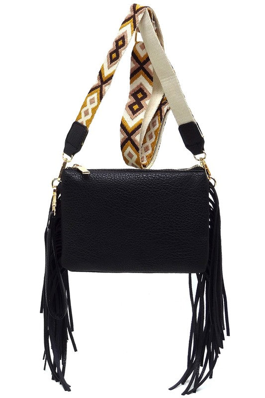 Aztec Guitar Strap Fringe Clutch Crossbody Bag