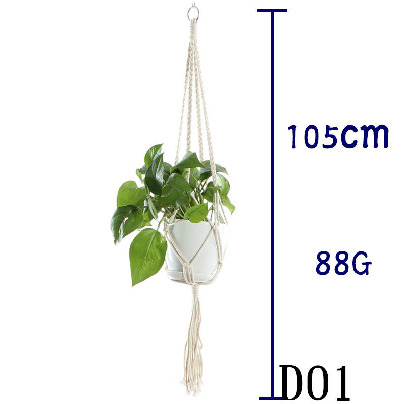 Beige Flower Pot Net Bag Cotton Rope Hanging Basket Sling for Indoor Plants