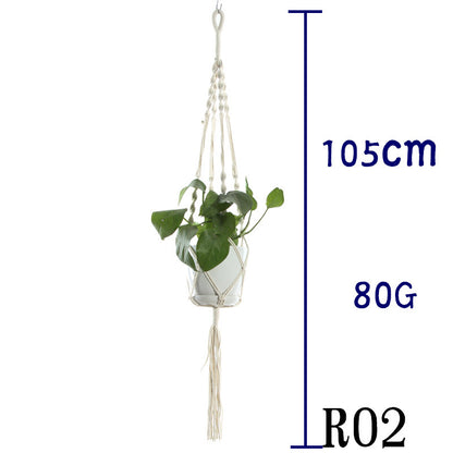 Beige Flower Pot Net Bag Cotton Rope Hanging Basket Sling for Indoor Plants