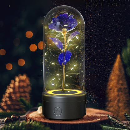 A unique gift that combines an LED light and a Bluetooth speaker with rose flowers.