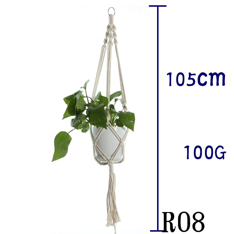 Beige Flower Pot Net Bag Cotton Rope Hanging Basket Sling for Indoor Plants