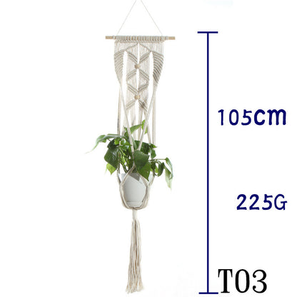 Beige Flower Pot Net Bag Cotton Rope Hanging Basket Sling for Indoor Plants