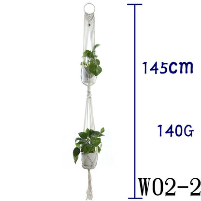 Beige Flower Pot Net Bag Cotton Rope Hanging Basket Sling for Indoor Plants