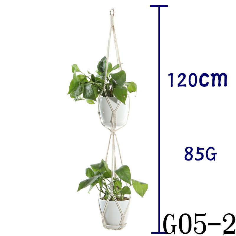 Beige Flower Pot Net Bag Cotton Rope Hanging Basket Sling for Indoor Plants