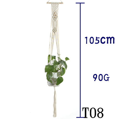 Beige Flower Pot Net Bag Cotton Rope Hanging Basket Sling for Indoor Plants