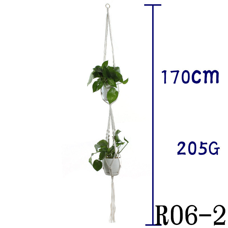 Beige Flower Pot Net Bag Cotton Rope Hanging Basket Sling for Indoor Plants