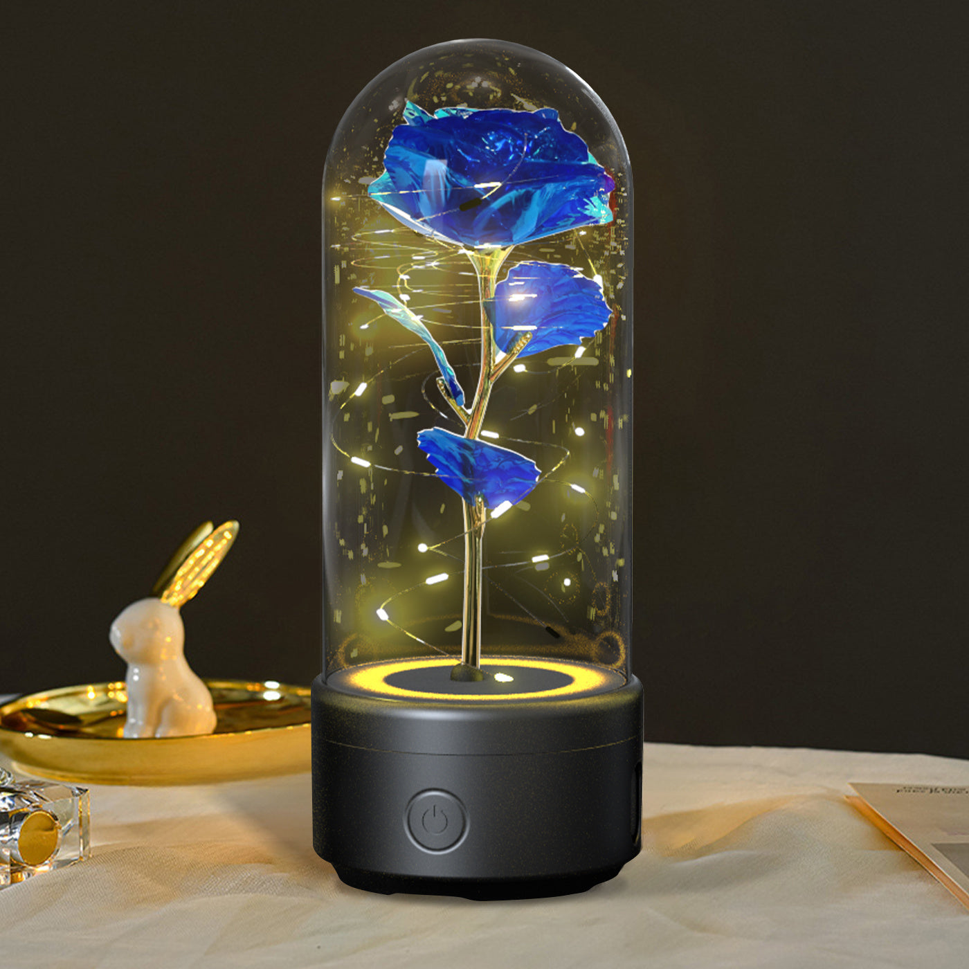 A unique gift that combines an LED light and a Bluetooth speaker with rose flowers.