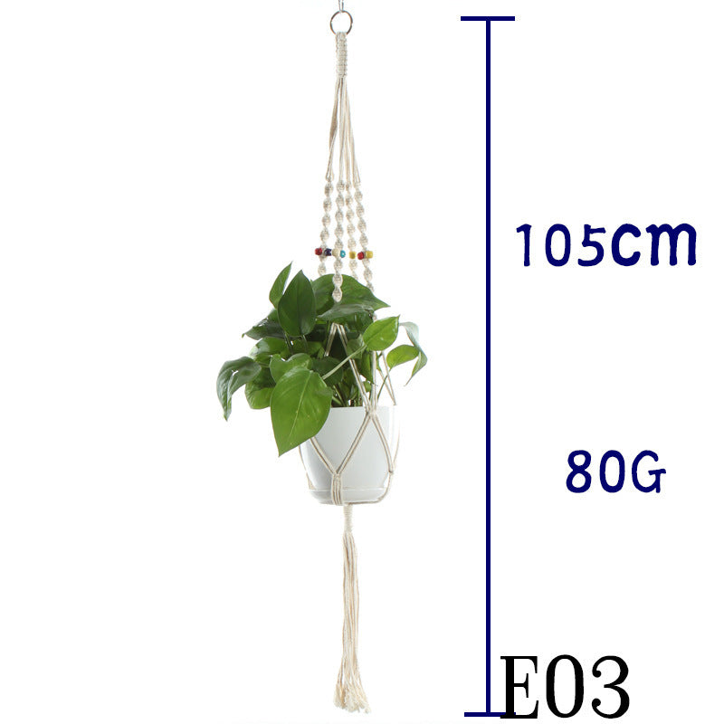 Beige Flower Pot Net Bag Cotton Rope Hanging Basket Sling for Indoor Plants