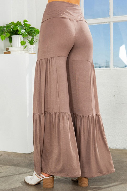 Tiered Ruffle High Waisted Wide Leg Pants