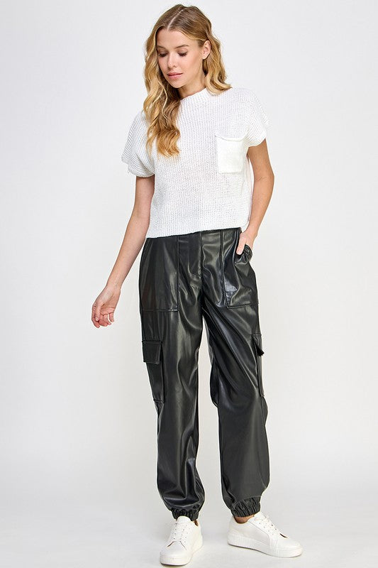 Relaxed Vegan Leather Cargo Pants