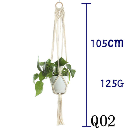 Beige Flower Pot Net Bag Cotton Rope Hanging Basket Sling for Indoor Plants