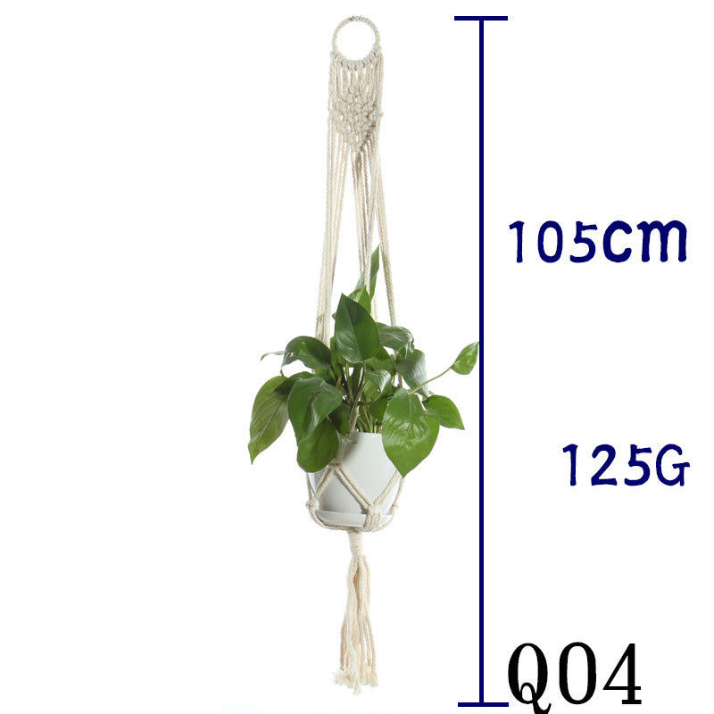 Beige Flower Pot Net Bag Cotton Rope Hanging Basket Sling for Indoor Plants