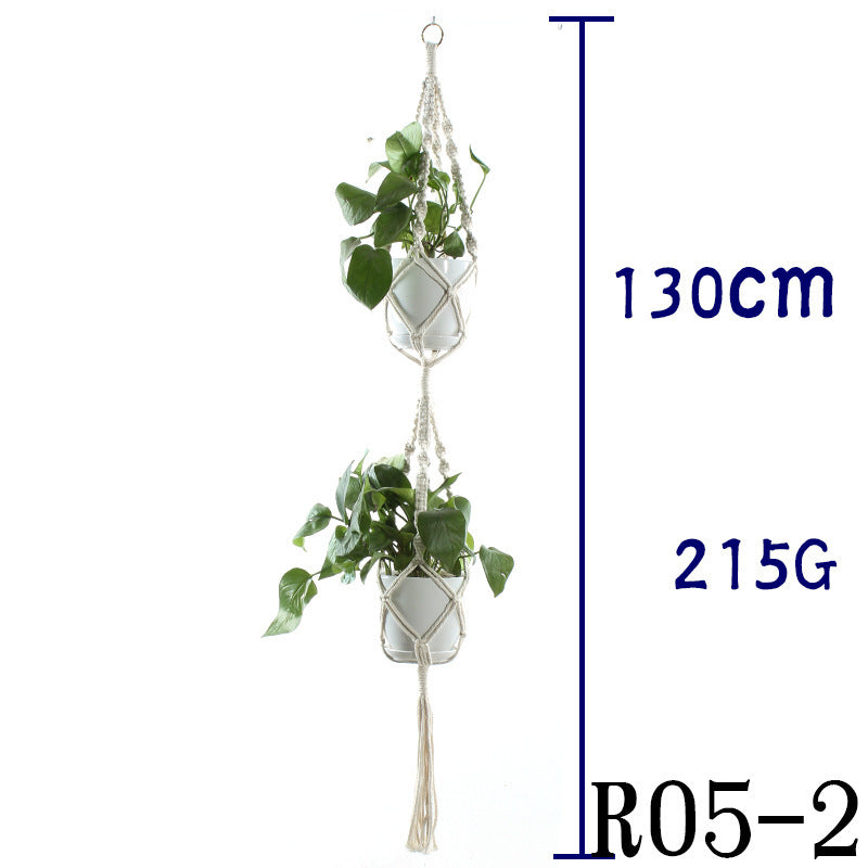 Beige Flower Pot Net Bag Cotton Rope Hanging Basket Sling for Indoor Plants