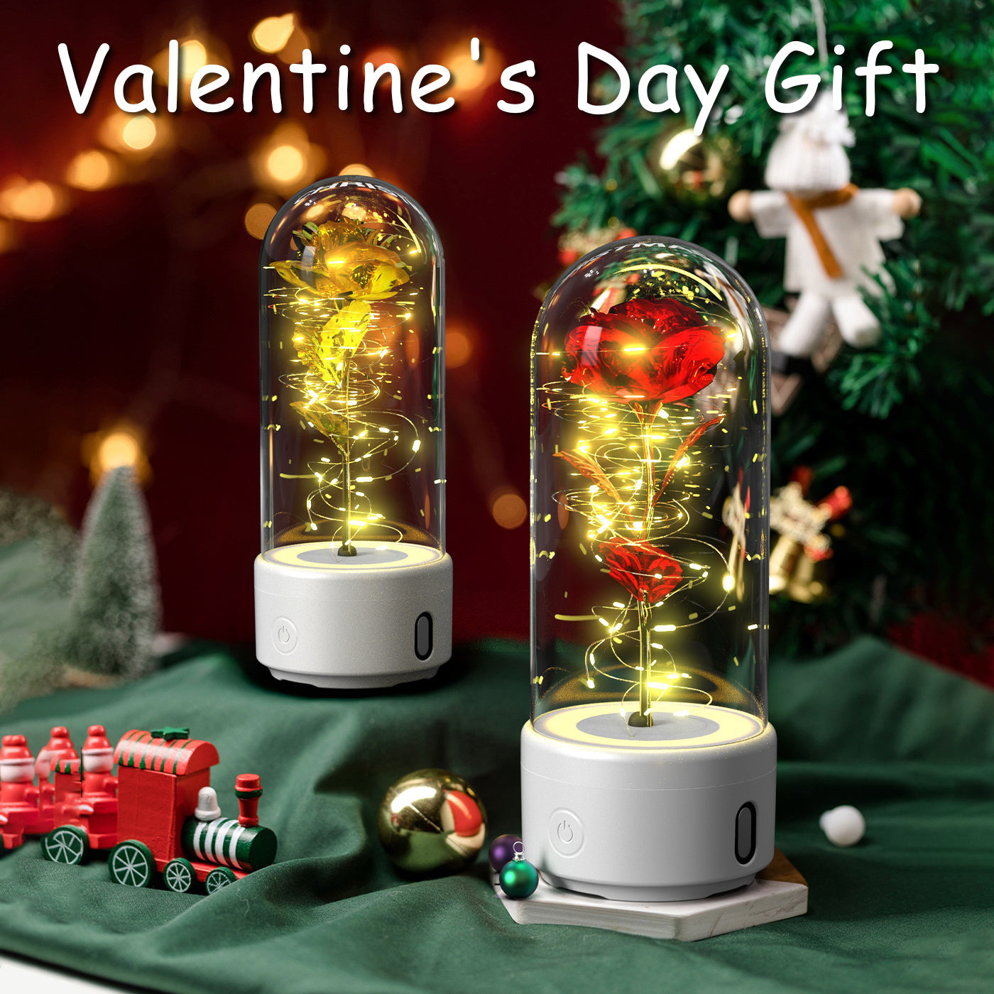 A unique gift that combines an LED light and a Bluetooth speaker with rose flowers. Glass-covered Rose Luminous Night Light Ornament